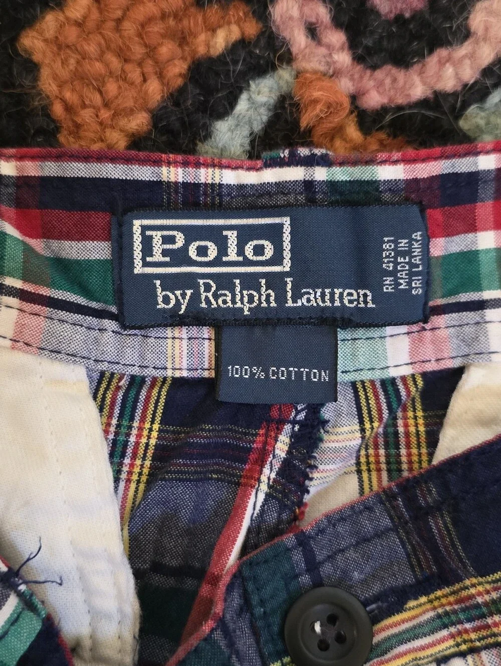 🔥🔥 Y2k Polo Ralph Lauren multi-colored plaid cotton cargo shorts Size 32🔥🔥